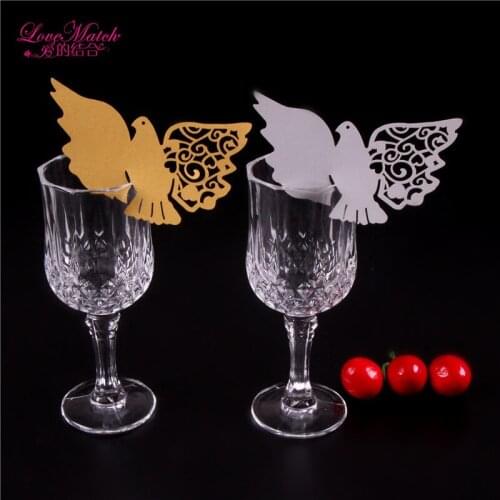 25pcs Laser Cut Lovely Dove Pattern Table Name Place Escort Cup Card Wine Glass Cards Wedding Cards Party Decoration Supplies