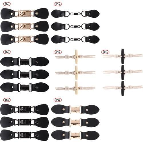 3Pairs PU Leather Sweater Buttons Shawl Clasp Sew On Hooks Eyes Cardigan Clip Poncho Fastener Holder Pin Shawl Buckle Accessorie