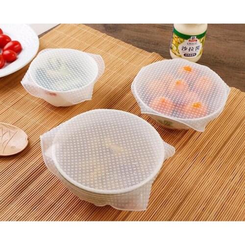 4pcs/set Plastic Silicone Food Bag Wraps Seal Cover Reusable Vacuum Lid Stretch And Fresh Bees Wax Wrap Environmentally Friendly