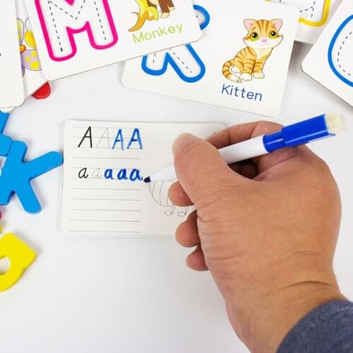 Alphabet Letter Cards Cognitive Matching Puzzles Wooden Montessori Early Education Baby Learning Animals plants Toys For Kids