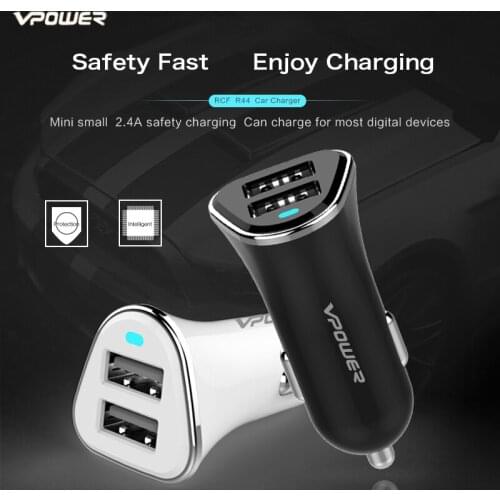 VPOWER Car Charger Dual USB output 2.4A fast charging Travel Adapter Cigar Lighter for iphone X Mobile Phone Car Charger