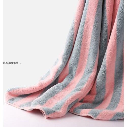 Bath Towel For Adults Large Home Super Absorbent Microfiber Coral Fleece Stripe Soft Comfortable Beach Bath Towel Men Women