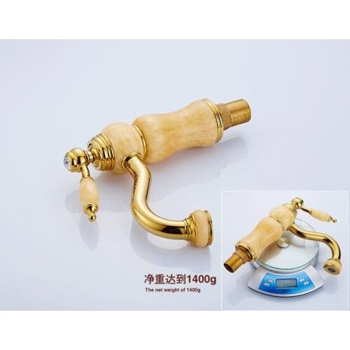 Free shipping European design Jade hot and cold basin Mixer Brass golden water mixer faucet four colors available 4013