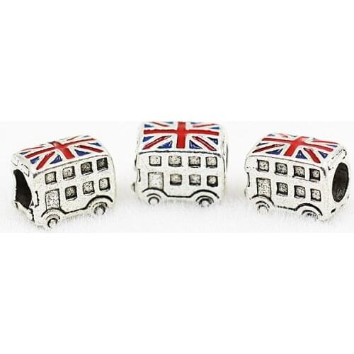 Alloy British flag bus car Beads charm bracelet beaded 5mm Big hole Beads Fit Europe Charm bracelet necklace DIY