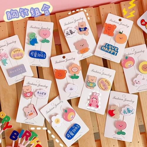 Pcs Cute Acrylic Girl Bear Rabbit Brooch Cartoon Lovely Children Lover Student Clothes Lapel Bag Pendant Badge Accessories