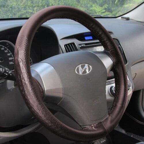 Hand Stitching Steering Wheel Cover Handle Cover Crocodile Genuine Leather Sewing Wheel Case Protector Accessories with Thread