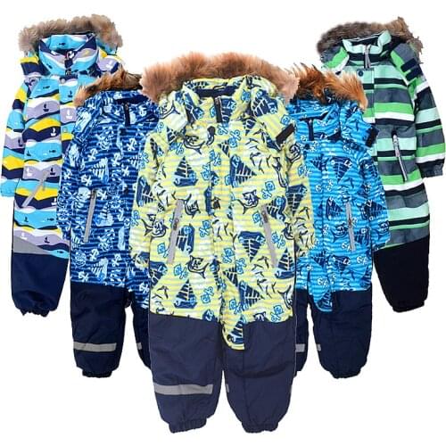 Childrens one-piece ski suit plus velvet quilted padded windproof waterproof men and women baby Siamese ski suit