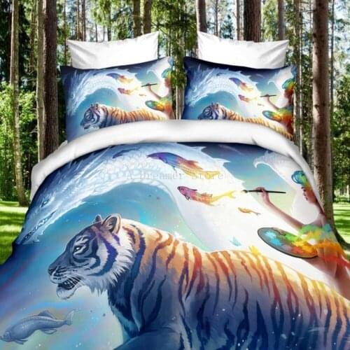 Tiger Bedding Set Single Twin Full Queen King Size Animal Tag Lion Wolf Bed Set Childrens Kid Bedroom Duvetcover Sets