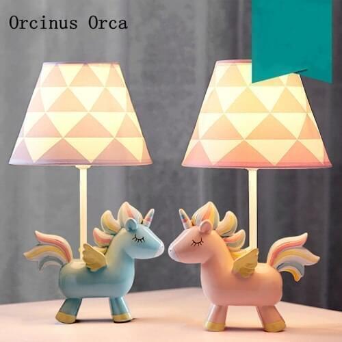 Cartoon creative Unicorn desk lamp girl bedroom childrens room bedside lamp lovely romantic color coloured resin desk lamp