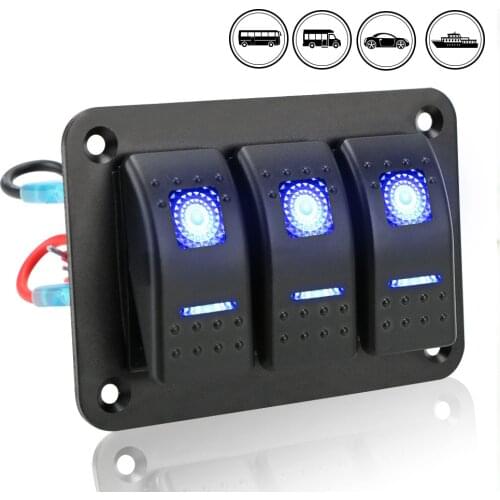 LEEPEE 3 Gang Rocker Switch Panel DC 12V/24V With Icon Sticker ON/OFF Lights Car Truck Marine Ship Circuit Breaker