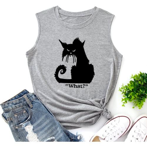What Black Cat Funny Tank Tops Women Vest Tanks Top Summer Shirt Sleeveless T-Shirts Casual Muscle Fitness Tee Shirts Clothes