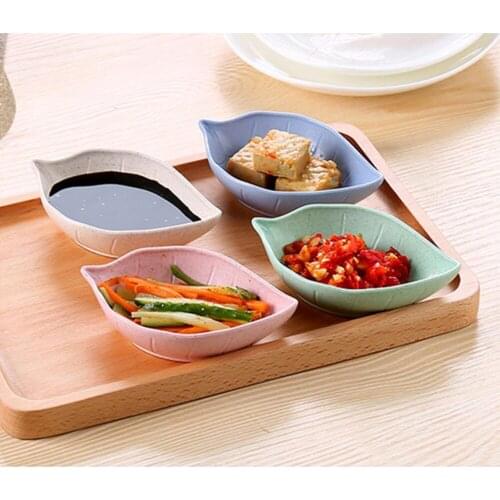 1Pc Cute Leaves Shape Wheat Straw Bowl Vinegar Seasoning Solid Soybean Dish Sauce Salt Snack Small Plate Kitchen Supplies Plates