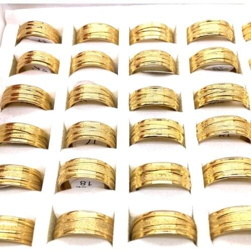 MixMax 36PCs Golden 8MM Mens Stainless Steel Band Rings Fashion Jewelry Wholesale Lot Inside Polished