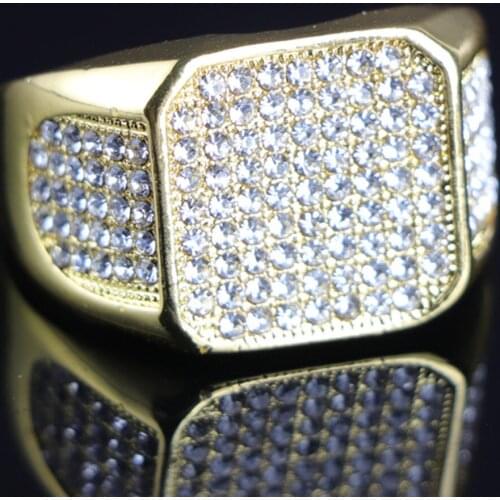 Punk Men Ring Gold Color Zircon Rings for Women Hiphop Square Finger Ring Man Wedding Band Jewellery Size 7-13 anillos hombre