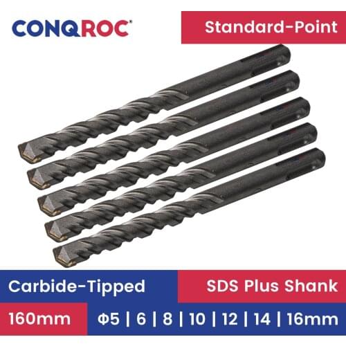 5 Pieces 160mm SDS Plus Masonry Drill Bits Standard-Point Carbide-Tipped Drill Bits Kit 6mm | 8mm | 10mm | 12mm | 14mm | 16mm