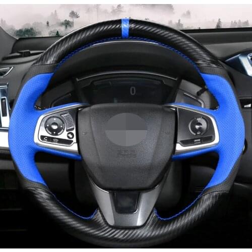 Non-Slip Black Genuine Leather Suede Car Steering Wheel Cover For Honda Civic 10 2016-2021 CR-V CRV 2017-2021 Clarity 2018-2021