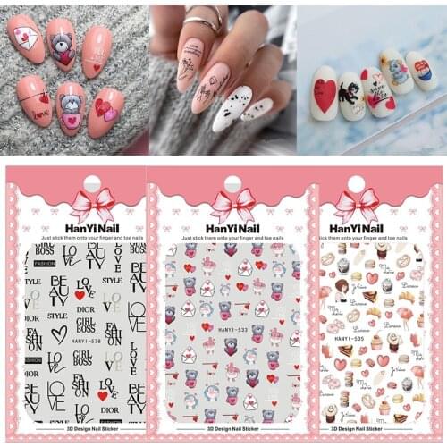 New Fashion Design Nail Slider Love Heart Nail Stickers Press on Nails Romantic Valentines Nail Art Decorations Manicure