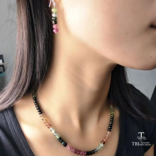 TBJ ,100% Natural fancy color tourmaline gemstone neacklace with 925 silver clasp,luxury big size necklace with box
