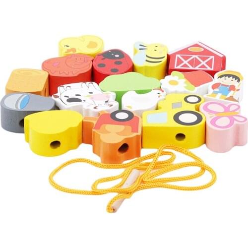 Lovely Wooden Toys Baby Flower Beads String Lacing Puzzle Early Learning Educational Toddler Toys For Children 2-4 Years