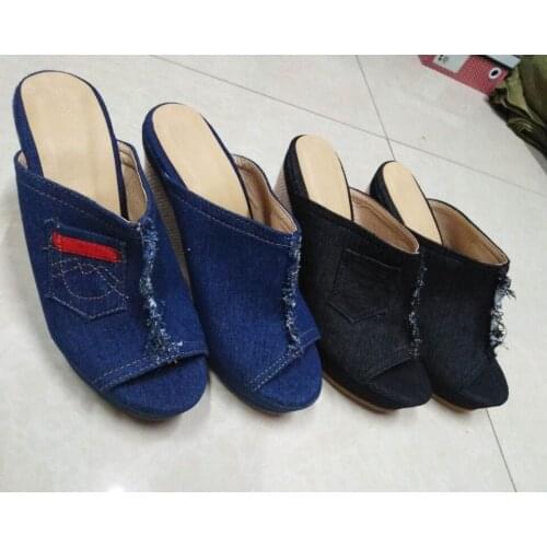 Women Sandals New Female Shoes Woman Summer Wedge Comfortable Ladies Slip-on Flat Sandalias Denim Platform Wedges High Heel