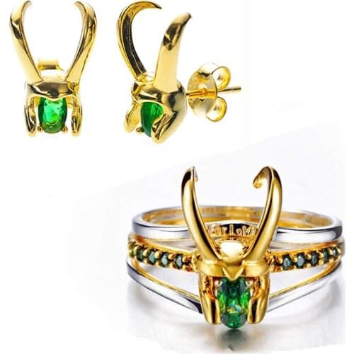 Movie Superhero Thor Loki Helmet Pack of 3 Stacking Unisex Gold-plating Rings Women Valentines Day Gift Men Charm Jewelry