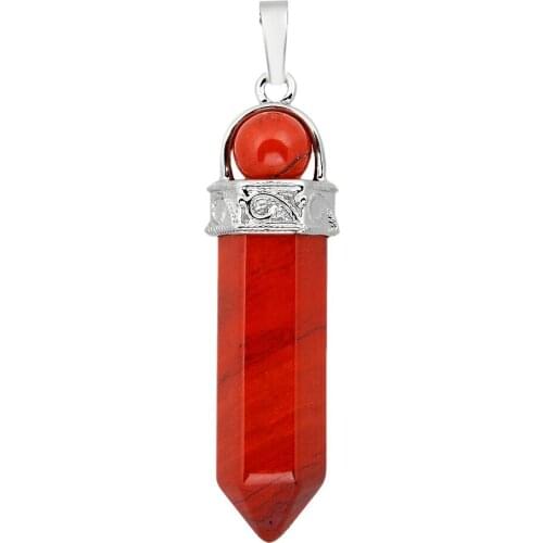 SUNYIK Red Stone Hexagonal Pointed Stone Pendant Reiki Energy Healing Crystal Jewelry