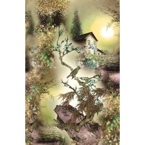 Telas 97% silk 3% spandex green Parrot flowers print silk satin fabric for dress shirt cloth scarf stretch fabric Japan tissu