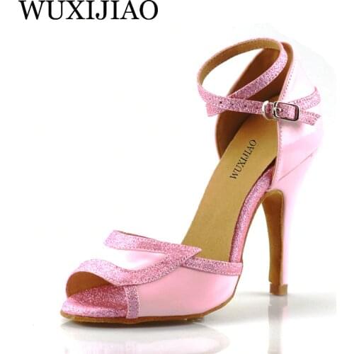 WUXIJIAO Latin dance shoes Tango ladies pink PU ladies Latin dance shoes Latin gloss shoes