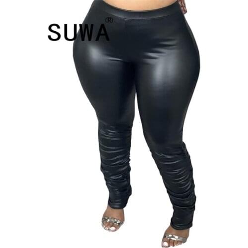 All Black PU Skinny High Waist Classic Fashion Pencil Pants Trousers Women Sexy Evening Party Club Elegant Leggings 2021 Hot