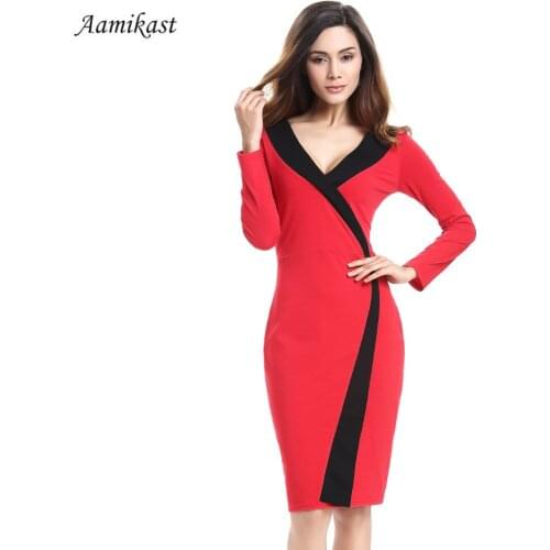 Women Dress New Fashion Spring Hot Sale V-neck Long Sleeve Plus Size Patchwork Physical Party Cocktail Business Dresses s