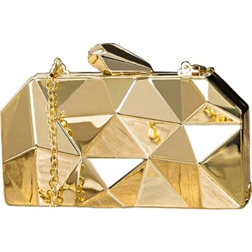NYHED Gold Acrylic Box Geometry Clutch Evening Bag Elegent Chain Women Handbag For Party Shoulder Bag For Wedding/Dating/Party