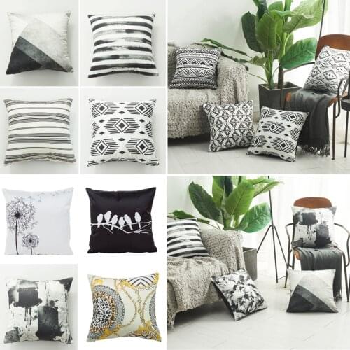 2020 Satin Silk Pillowcase Black White Nordic Geometric Print Cushion Cover Modern Boho Decor Sofa Chair Faux Silk Throw Pillows