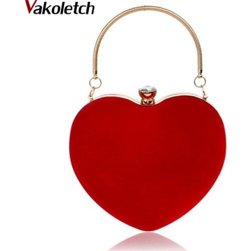 2020 Evening Bags For Party Wedding Heart Shaped Diamonds Women Evening Bags Red/Black Chain Shoulder Purse Day Clutches KL112