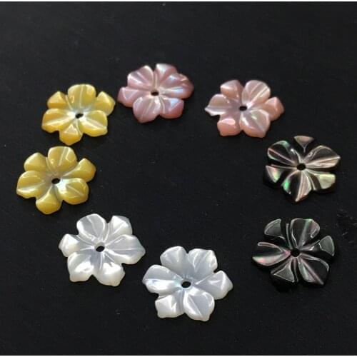 10pcs Hand carved four-color six-petal plane shell flower jewelry accessories 10mm