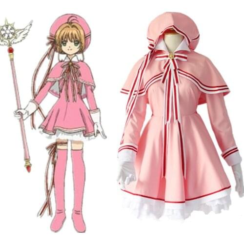Anime Cardcaptor Sakura /card Captor Cosplay Costume Kinomoto Sakura Cosplay Costume Halloween Pink Dress Set Dress+cape+hat