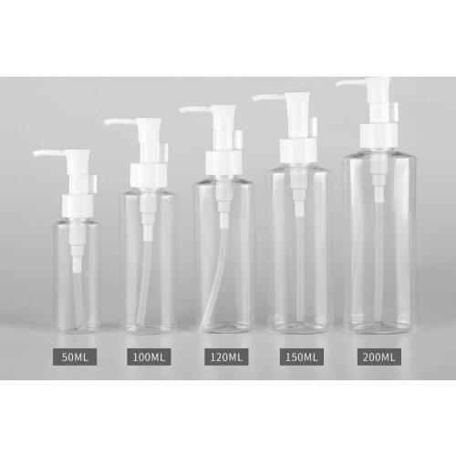 50ML 100ML 120ML 150ML 200ML 36pcs/lot PET Cleansing Oil Pump Bottle,Round Plastic Cosmetic Container Empty Essential Oil Bottle