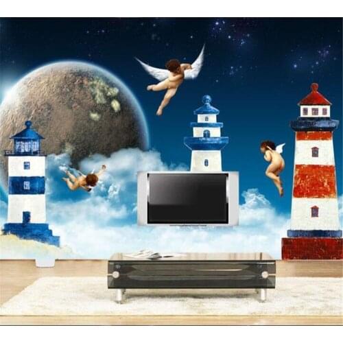 Beibehang Large Custom Wallpaper Mural Personality Lighthouse Mediterranean Style Living Room Bedroom Background papel de parede