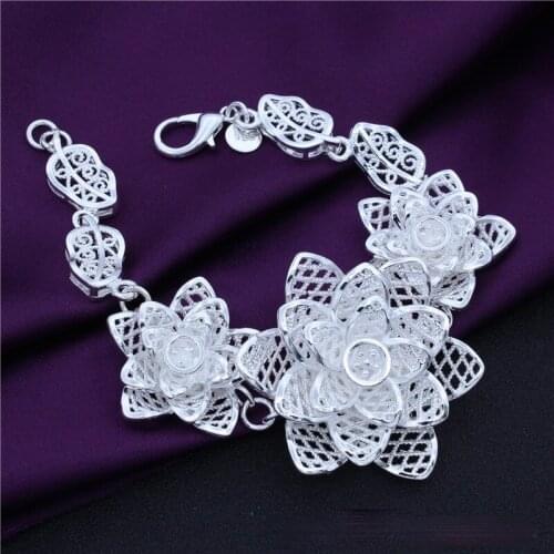 Retro Women Lover Day Gift Fashion Silver Plated Rose Flower Bracelet for Women Flower Exquisite Bracelets Chain Wedding Jewelry