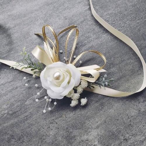 Wrist Corsage Wedding Bridesmaid Bracelet Silk Rose Flower Party Prom Girl Wrist Corsage Wedding Boutonniere Prom Accessories
