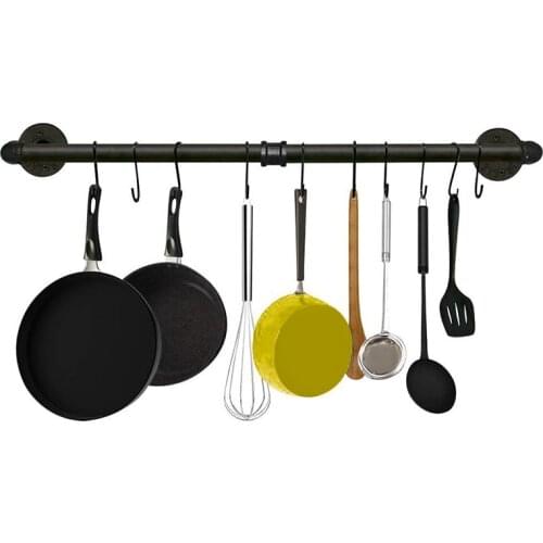 Home Decoration Industrial Style Hanging Pipe with Hooks Metal Wall Mounted Holders Pipe for Kitchen Tools Organization