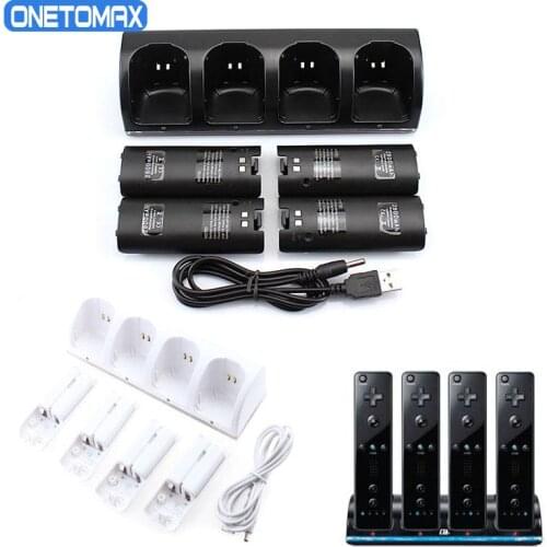 For Wii Gamepad 4pcs 2800mAh Rechargeable Batteries + Quad 4 Charger Dock Station Kit for Wii Remote Controller Joystick Gamepad