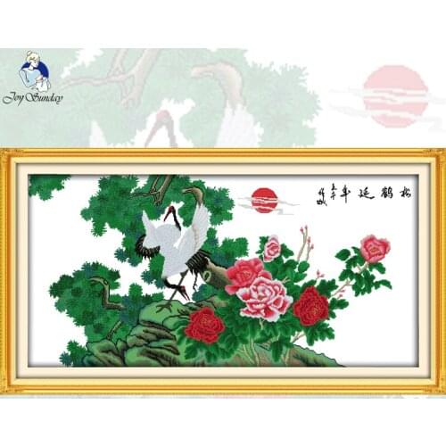 NKF Longevity&Crane Handmade Craft Needlework Cross Stitch Embroidery Kit Printed Stitching Cross Stitch for Home Decor