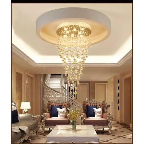Duplex Staircase Chandelier Rotating Lamp Chandelier Villa Staircase Crystal Chandelier Meteor Shower Hall LED Lightings