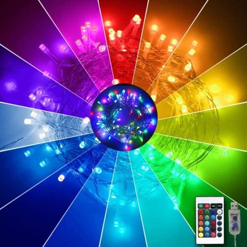 16 Color RGB Fairy Lights Battery Operated Outdoor String Lights Remote Color Changing Lights Bedroom Indoor Wedding Stroller