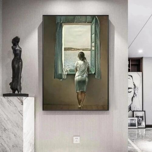 Canvas Paintings Salvador Dali Woman At The Window Posters and Prints Wall Art Pictures for Living Room Home Decor Cuadros