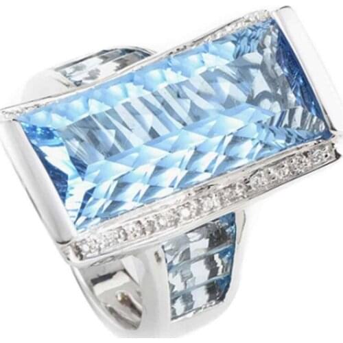 Miangirl Creative New Style Hot Sale Fashion Personality Blue Rectangle Inlaid Ladies Ring Whole Sale Engagement Ring