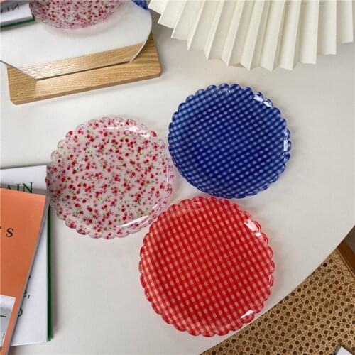 Small Flower Dessert Plate Lattice Cake Striped Plastic Dishes Photo Props Decorative Dinner s and