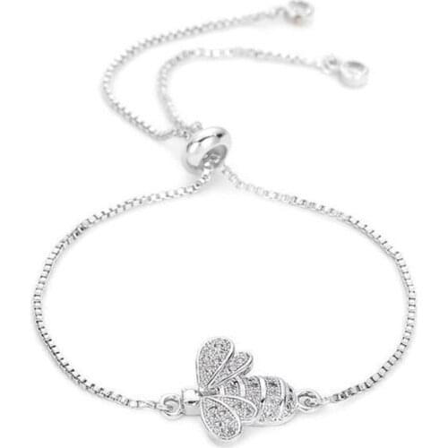 Trendy Cute Cubic Zircon Bee Charm Bracelets For Women Chain Crystal Bracelet Adjustable Animal Femme Jewelry Gifts