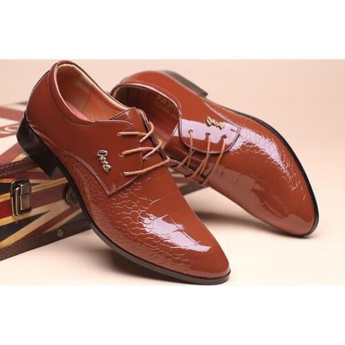 Mens Dress Shoes Fashion Pointed Toe Lace Up Mens Business Casual Shoes Brown Black Leather Oxfords Shoes Big Size 38-45