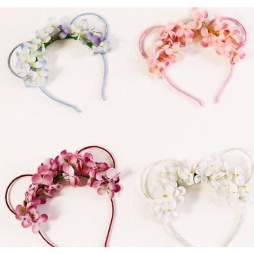 Kids Girls Cartoon Bear Ears Headband Artificial Flower Cosplay Fairy Hair Hoop